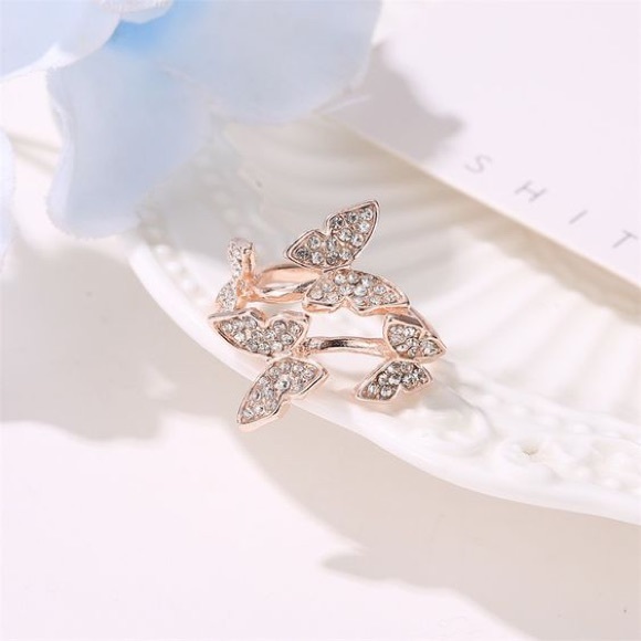 Rose Gold Rhinestone Butterfly Adjustable Ring - Picture 3 of 3